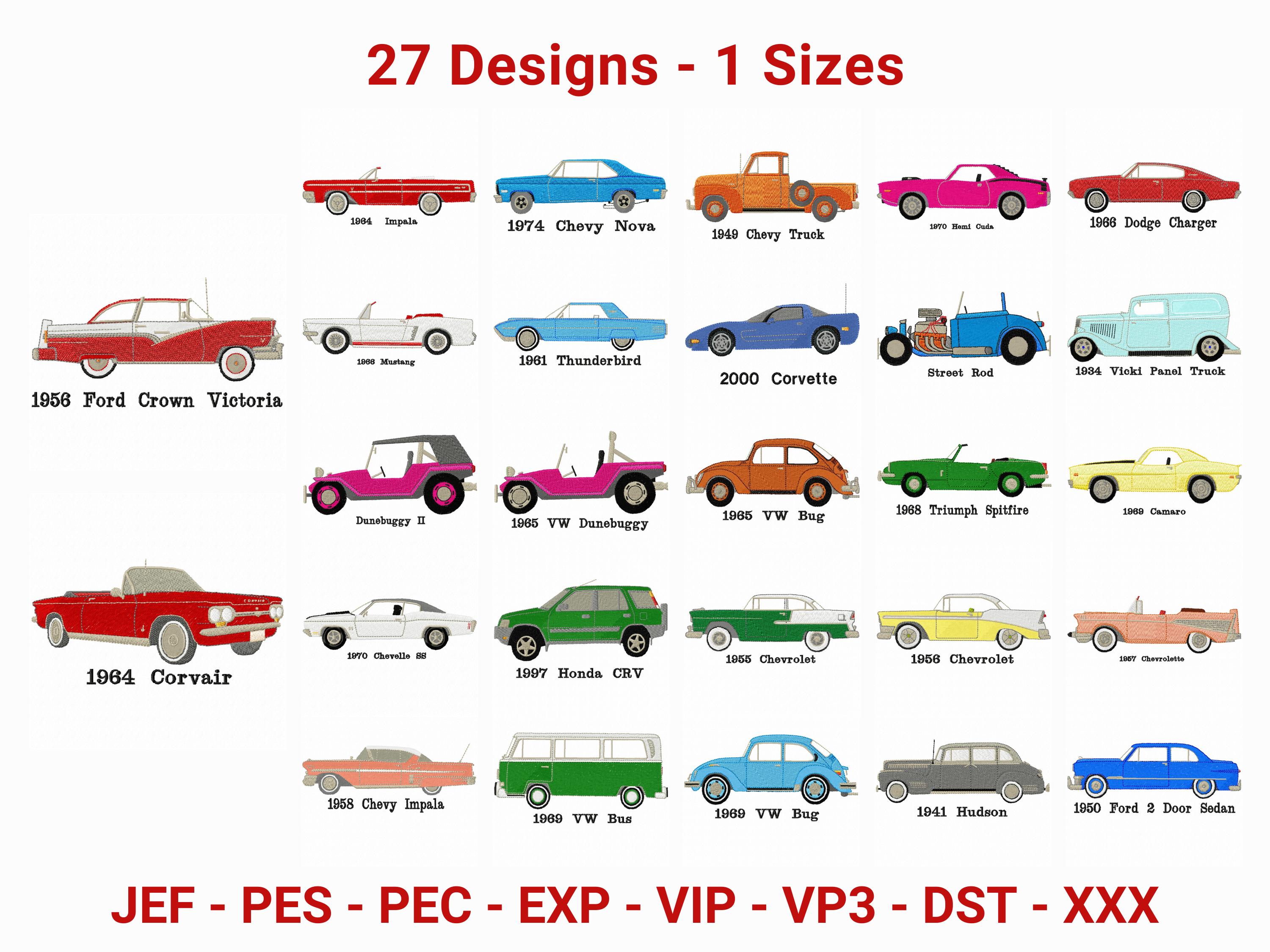 Vintage Car Embroidery Design Bundle | Instant Download