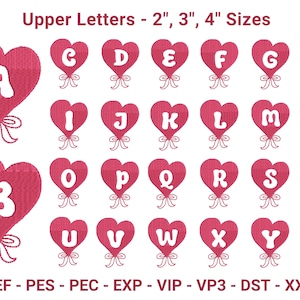 Heart Alphabet Embroidery Designs – Upper & Lowercase Letters in 3 Sizes | Cute Valentine Font | Machine Embroidery Files