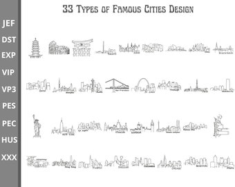 Famous Cities Embroidery Design - Machine Embroidery Pattern - 33 Types - Instant Download