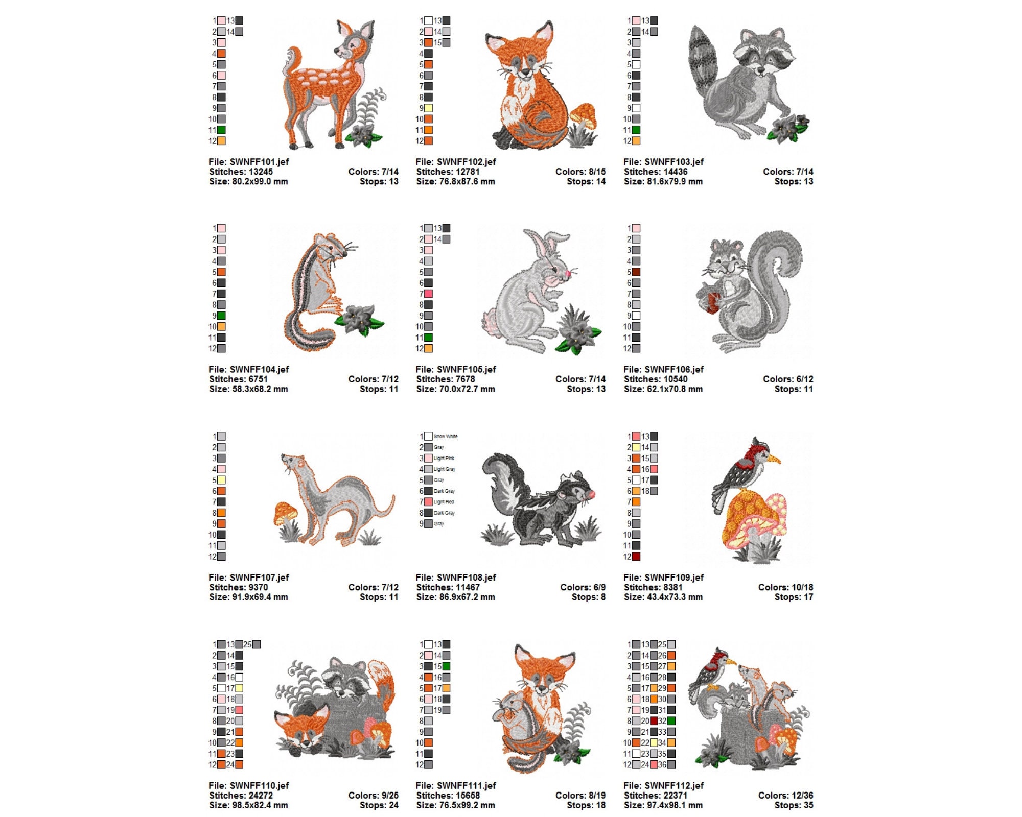 Forest Friend Animals Machine Embroidery Design , Fox and Deer Machine ...
