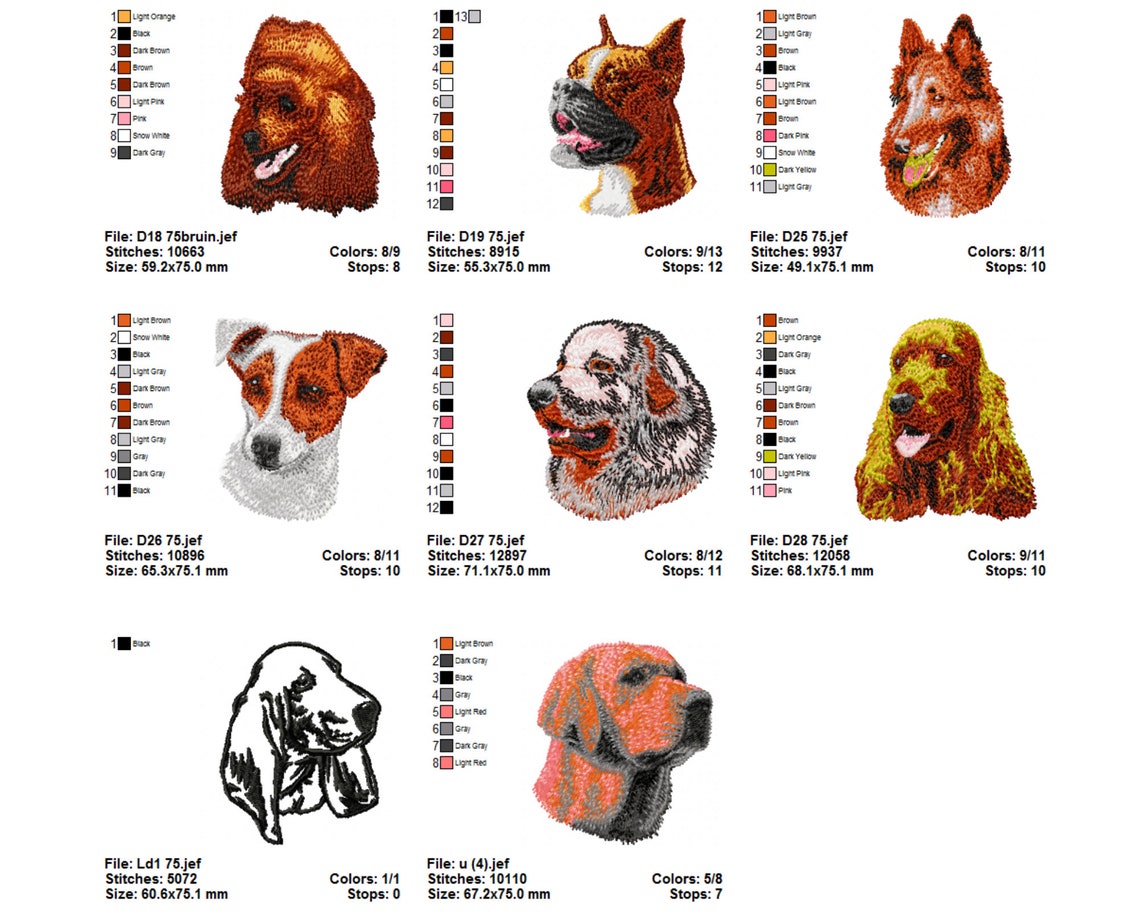 Creative Dog Face Embroidery Designs Instant Download Etsy