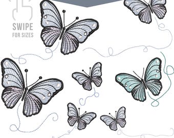 Butterfly Embroidery Design Set, Flying Butterfly Machine Embroidery Pattern– 1 Size