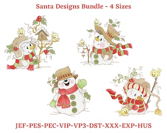 Christmas snowman Embroidery Designs , Snowman With Bird Machine Embroidery Design, Happy , 4 Sizes, Instant download