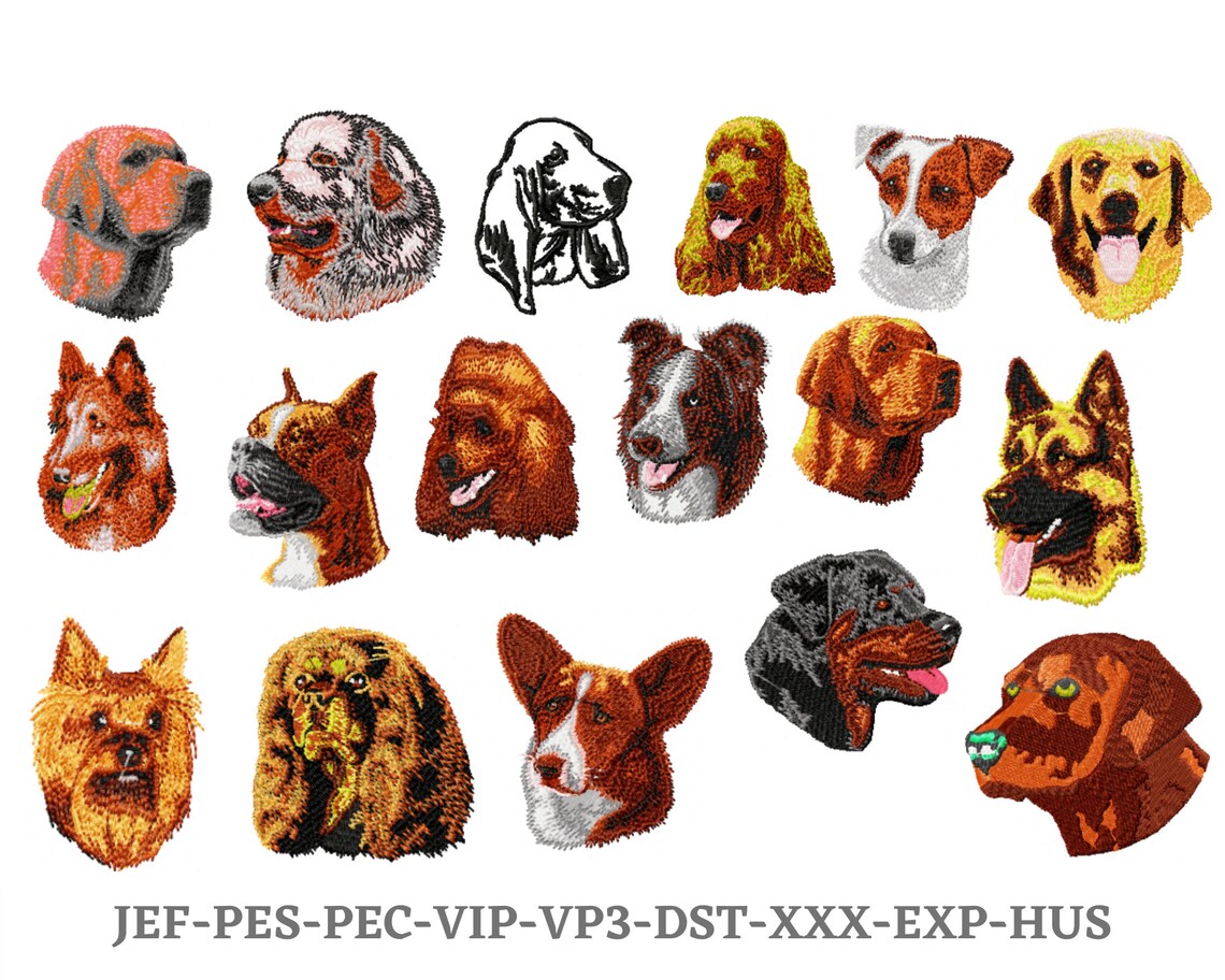 Creative Dog Face Embroidery Designs Instant Download Etsy