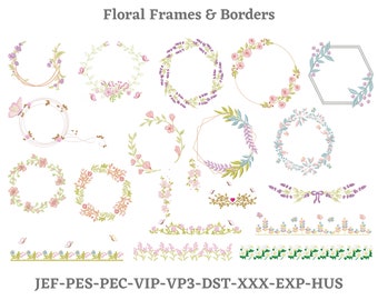 Marcos y bordes florales - 3 tamaños - Diseños de bordado - Descarga instantánea