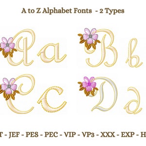 Alphabet embroidery designs, Floral Alphabet  Machine Embroidery Design,1st  and  2nd Font embroidery pattern , Instant download