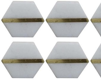 Stone Drawer Knobs | Brass Inlay, Set of 6