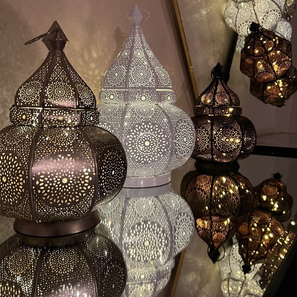 Marockansk lykta | Handgjord ljusstake i järn med LED-lampor
