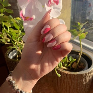 PINK NAILS Soft Gel Handmade press on nails Fake Nails Short almond image 1