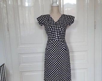 robe vintage des années 1950 par California Cottons, à pois, tissu en coton épais