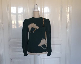 Vintage horse sweater from the 1980s, handmade, knitted