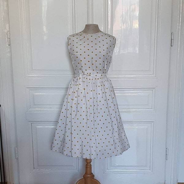 Vintage Kleid, 1950er, frühe 1960er, handgemacht, gepunktet, Nylon, Mad Men, Pin up, Rockabilly