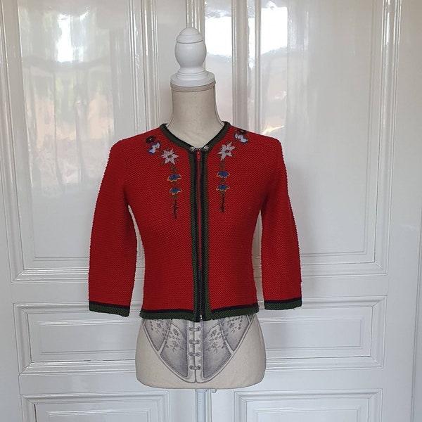 Gilet Trachten, veste d'Autriche, rouge avec broderie