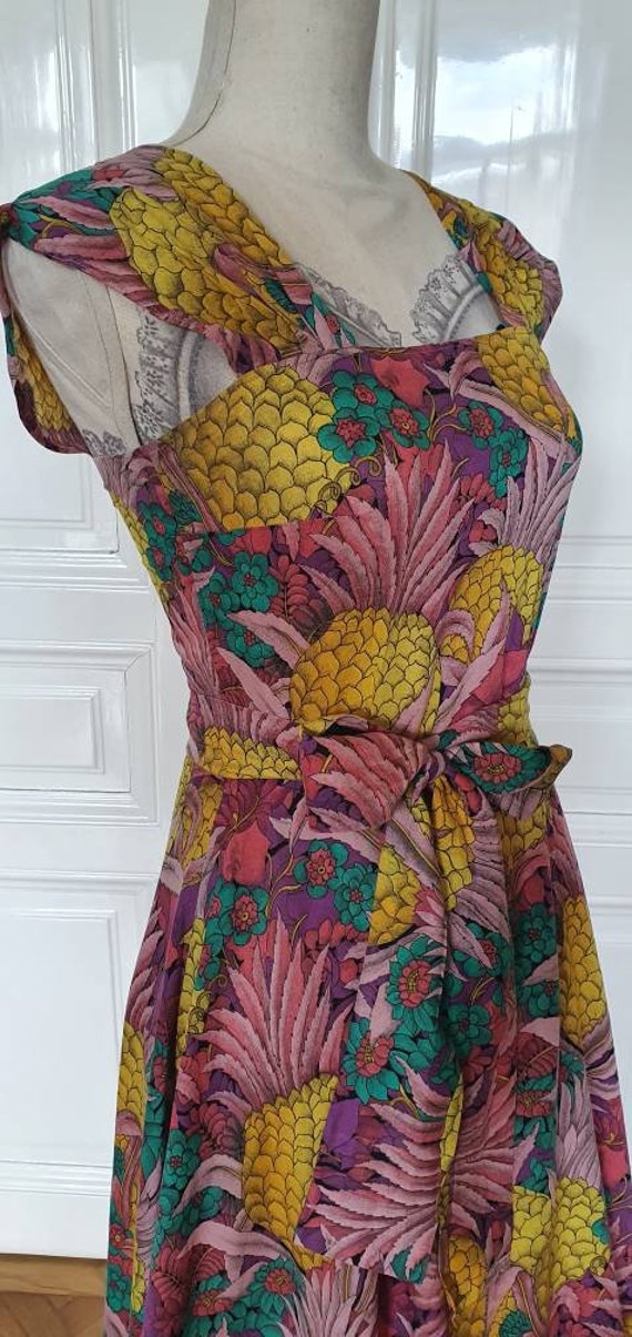 Vintage dress, 1980s does 1950s, tropical fruits,… - image 10