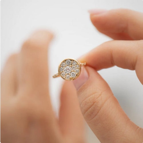 Round Brilliant Cut Moissanite Wedding Ring 14K Yellow Gold Anniversary Ring Side Stone Baguette Cut Diamond Gift Ring For Birthday shops Girl