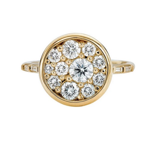 Round Brilliant Cut Moissanite Wedding Ring 14K Yellow Gold Anniversary Ring Side Stone Baguette Cut Diamond Gift Ring For Birthday shops Girl