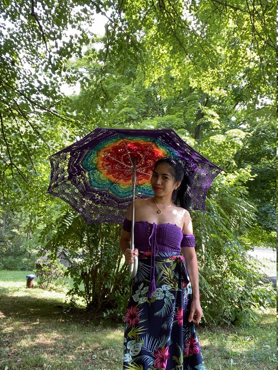 rand Intensief Rijke man Gehaakte regenboog Paraplu Kant parasol Schedel parasol - Etsy Nederland