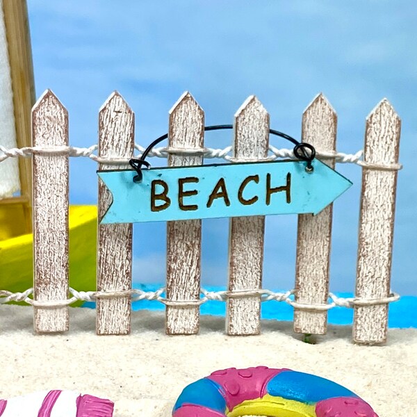 Miniature Beach Sign,  Hanging Blue Beach Sign, Coastal Decor, Fairy Garden Accessories, Beach Decor