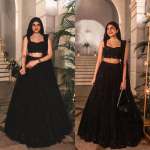 Designer Party Wear Black Lehenga Choli For Women/Wedding Black Lehenga Choli/Sequence Work Lehenga Choli For Wedding/Black Party Wear Dress