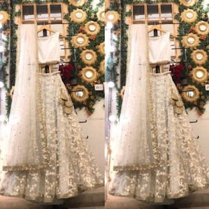 Designer Lehenga Choli blanc cassé avec dupatta pour mariage/vêtements de fête Lehenga Choli pour femme/mariage Lehenga Choli/Vêtements ethniques indiens