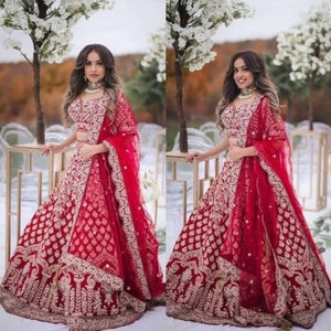Lehenga for bride in red colour on sale
