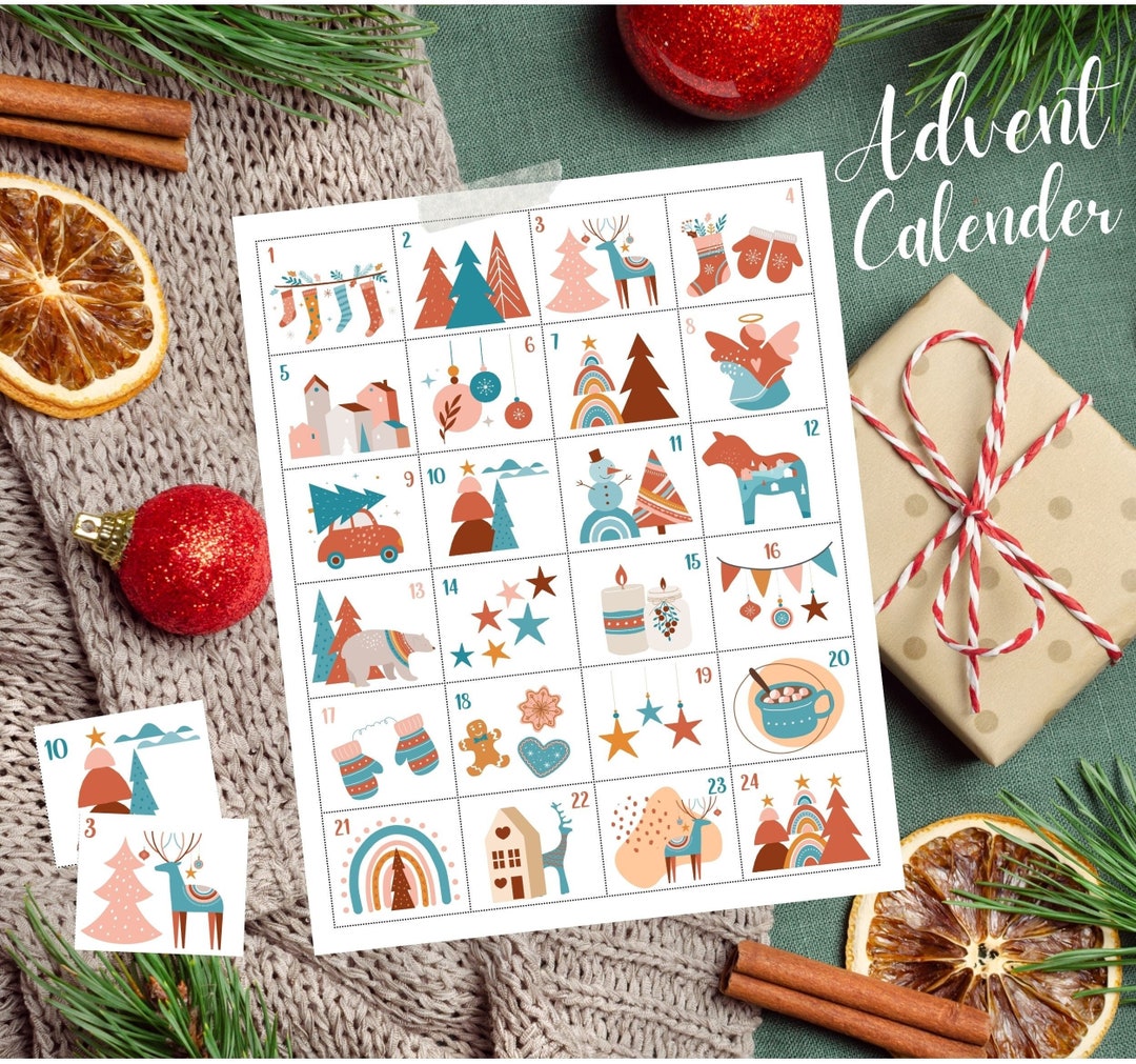 Advent Calendar Printable,boho Christmas,christmas Advent Calendar for