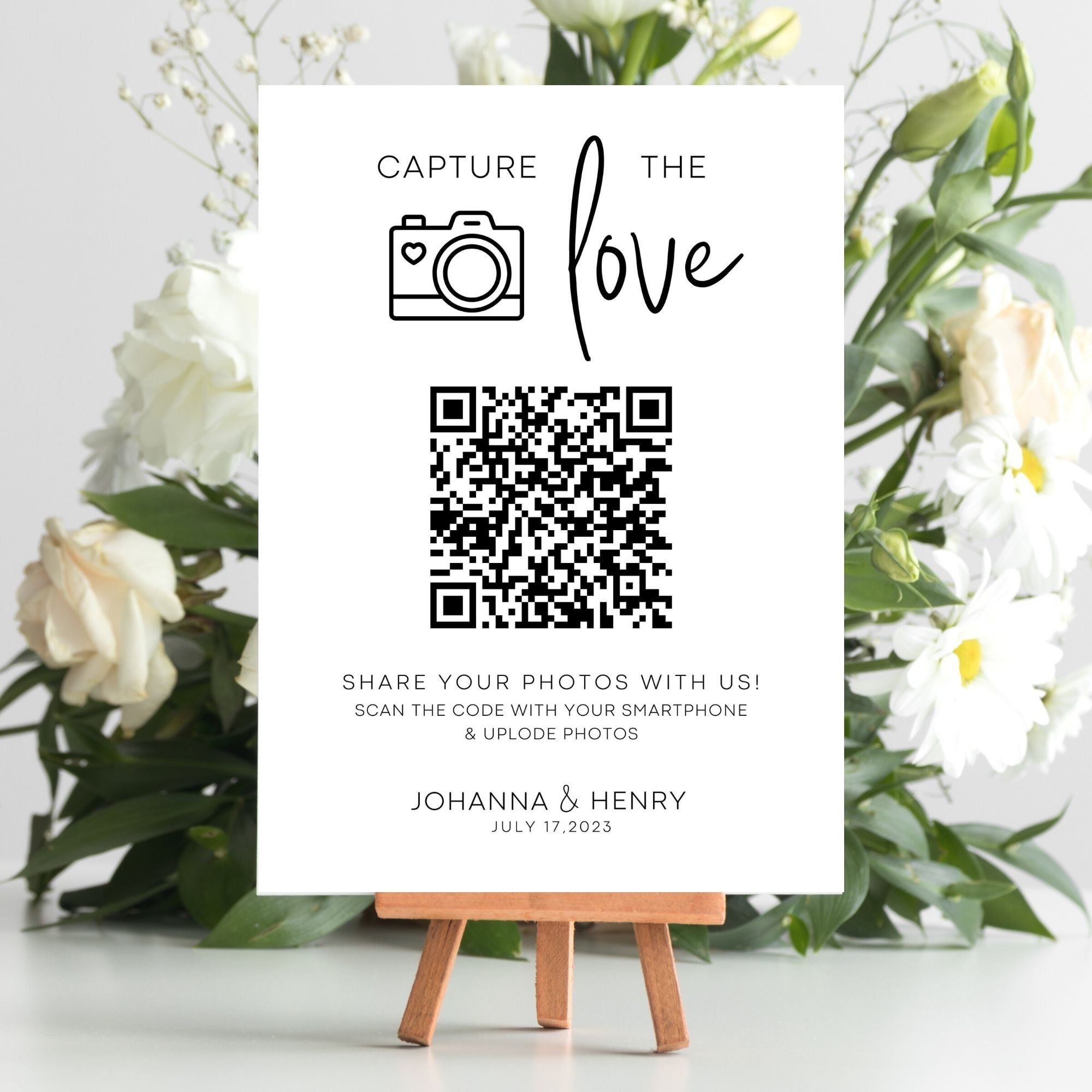 Wedding QR Code Sign Template, Share the Love QR Code Sign, Modern Wedding, Table Sign, Guest