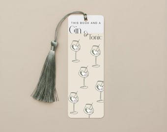 Gin and tonic Bookmark, cocktail line art, handmade