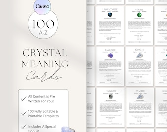 Editable Crystal Meaning Cards, Printable Gemstone Meaning Cards, Stones, Reiki Business, Chakra, Crystal Information Cards, Spirituality