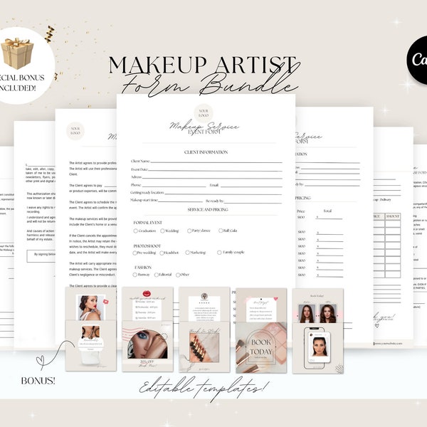 Makeup Service Contract Template - MUA Contract, Makeup Service Form, Makeup Artist Form, Bridal Makeup Contract, Wedding form.