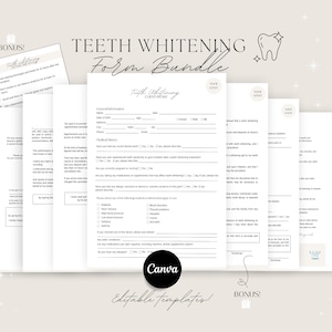 Teeth Whitening Forms Bundle - Bearbeitbare Vorlagen! , Kosmetikerin Forms, Teeth Whitening Waiver Form, Kundenaufnahme, Geschäftsformen, Zahntechnik.
