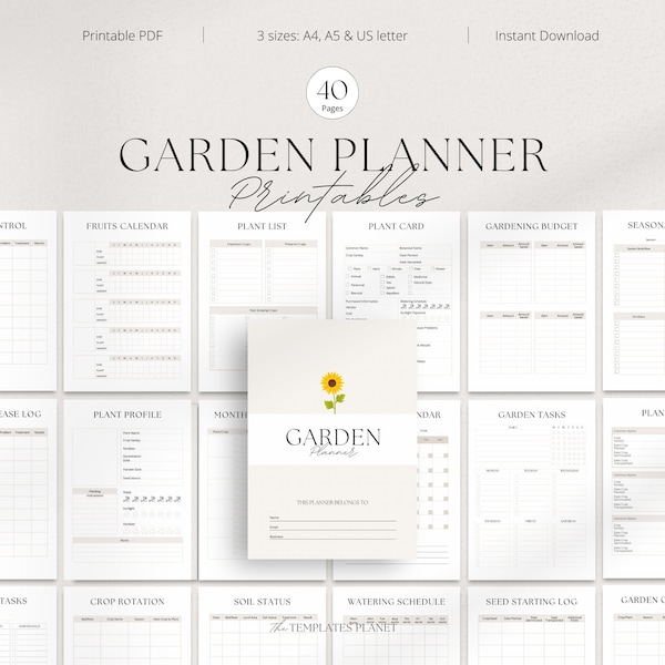 Agenda de jardin, agenda de jardin numérique, agenda imprimable, agenda de jardinage, journal de jardin, classeur de jardinage, organiseur de jardin, plante zz