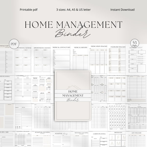 Home Management Binder, Cleaning Schedule, ADHD Planner Printable, Life Binder, Cleaning Checklist, medical binder, household planner,binder