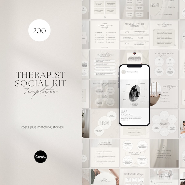 Instagram-berichten voor therapeuten, sjablonen voor geestelijke gezondheid, sociale media van psychologen, counselor, therapie, counseling, psychologie, Canva-sjablonen