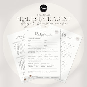 Buyer Questionnaire, Real Estate Buyer Intake, Real Estate Buyer Consultation, Buyer Intake Form, Real Estate Buyer,client intake form CANVA