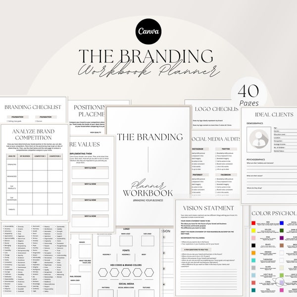 Branding Planner and Workbook, Branding workbook, Brand Strategy, Business branding,small business plan, business template,business planner.