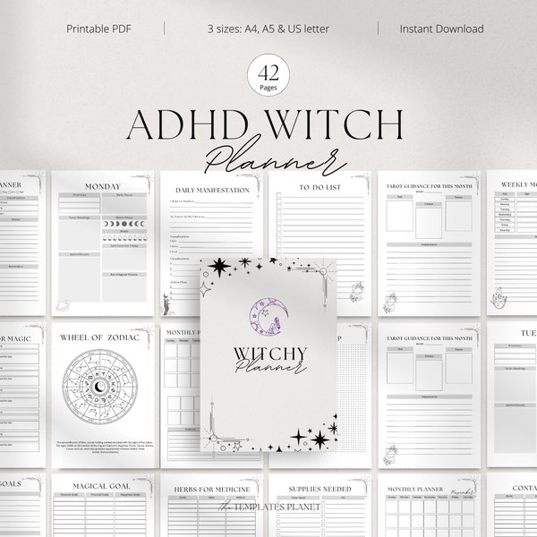 Witchy planner, Witch planner, Witchy digital planner, Witch journal, Tarot journal, Printable planner, Astrology planner, Grimoire journal