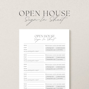 Open House Sign In Sheet Editable Template | Real Estate Marketing | Realtor Open House Flyers and Forms | Open house form | Realtor sign in