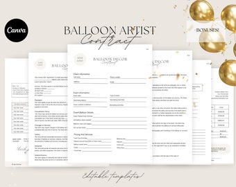 Balloon Artist Contract template, Balloon Stylist Agreement, Balloon Decor Contract, Balloon Artist Agreement, balloon contract, CANVA.