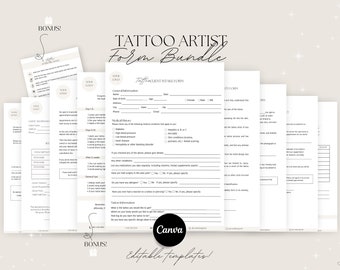 Tattoo Artist forms bundle - Editable!, Tattoo Consent Form, Tattoo Intake Form, Tattoo Artist Business Forms, Tattoo Consent Document.