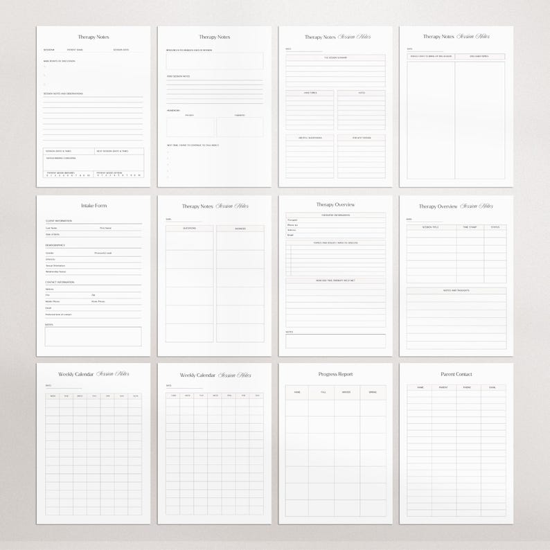 Puede incluir: Planificador de terapia imprimible con secciones para notas de terapia, formularios de admisi&oacute;n, descripci&oacute;n general de la terapia, calendario semanal, informe de progreso y contacto de los padres. El planificador est&aacute; dise&ntilde;ado para terapeutas y consejeros.