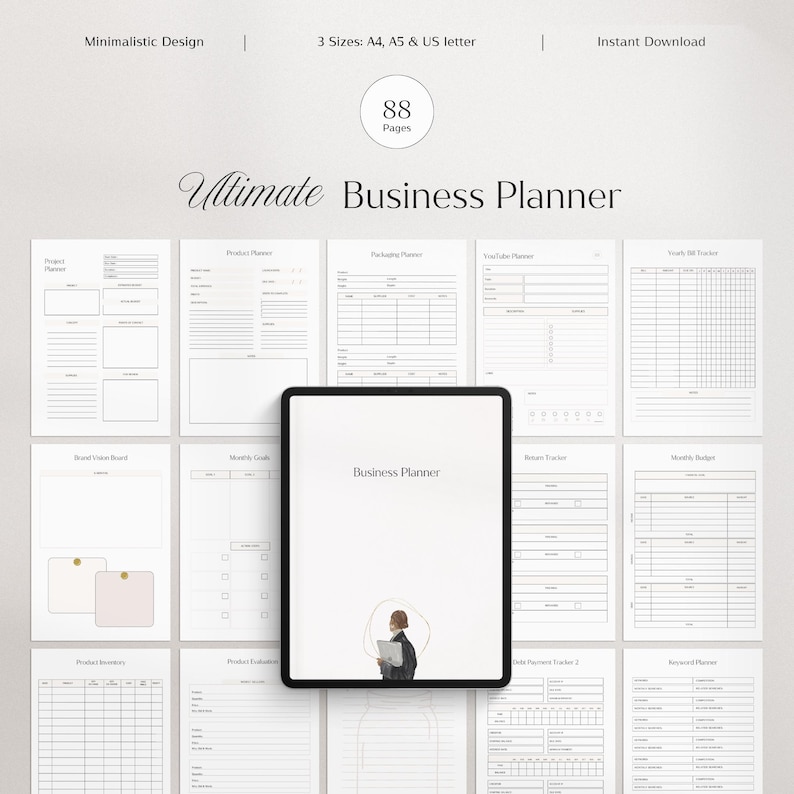 Business Planner | Small Business Planner | Content Planner | Social Media Planner, Business Plan | Inventory Tracker | PDF Undated