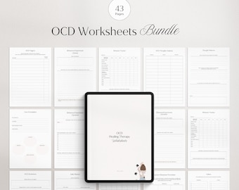 OCD Worksheets Bundle | CBT Workbook | Cognitive Behavioral Therapy | Obsessive Compulsive Disorder, Anxiety | Coping Skills | Mental Health