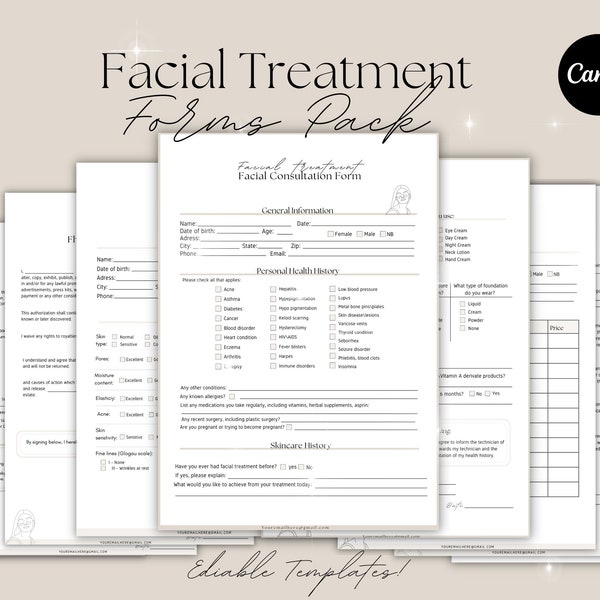 Formulaires de soin du visage, modèles de formulaires d'esthéticienne, modèle d'esthéticienne, formulaires de soin du visage imprimables.