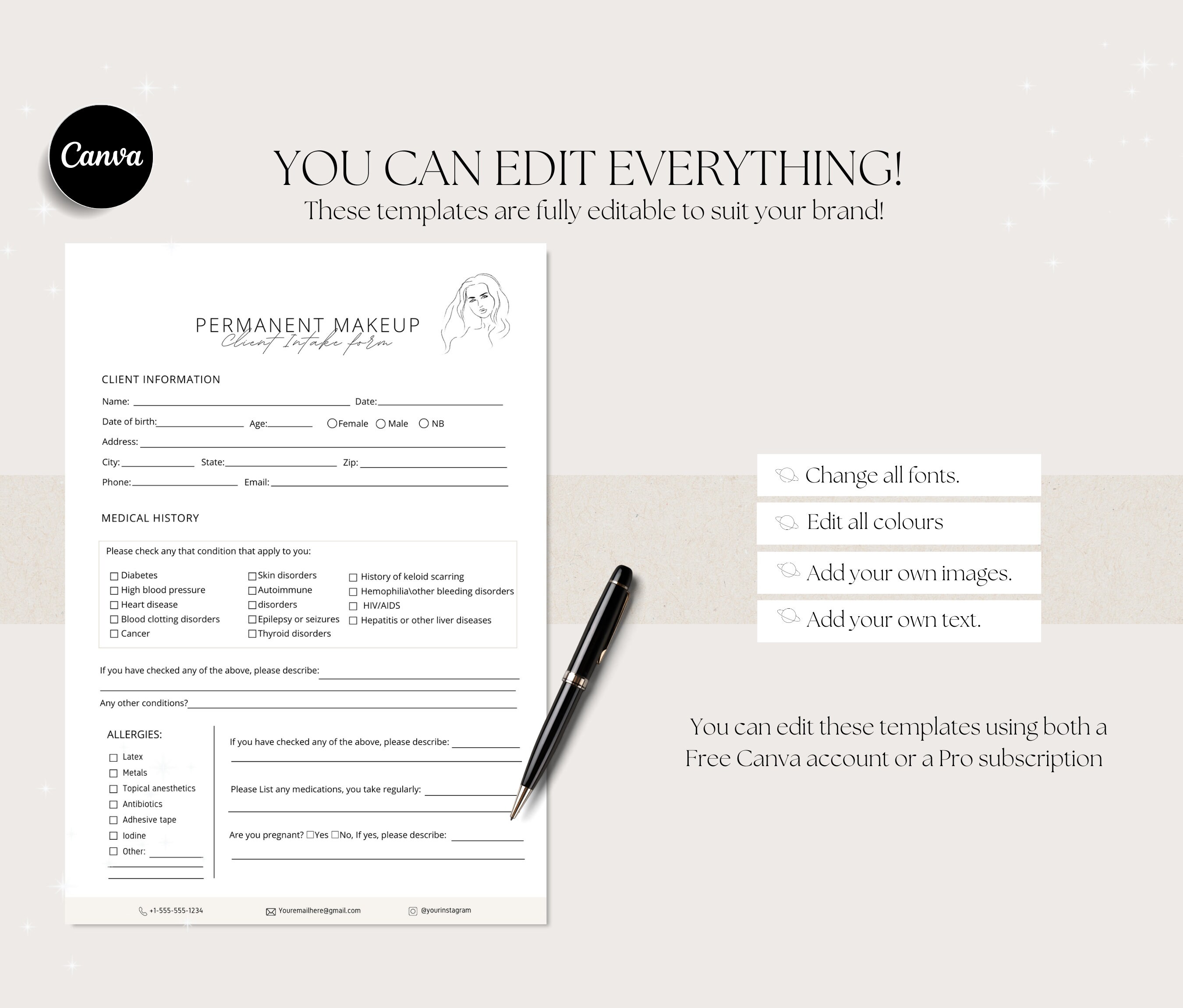 Permanent Makeup Forms Editable Templates, PMU Consent Form,esthetician ...