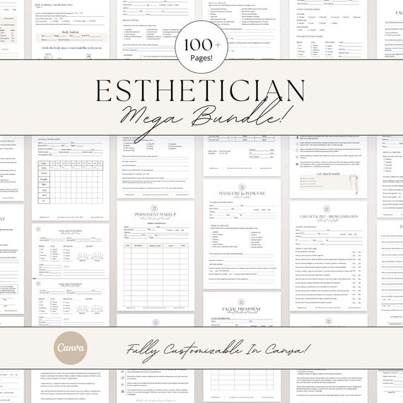 Esthetician Intake Forms Bundle, Esthetician Consultation Form, Facial Consultation Form, Beauty Salon Business Templates | Editable