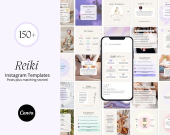 Reiki Instagram templates, Reiki Social Media posts, Reiki Business marketing, Spiritual Posts, Energy Healing, Reiki posts, Chakra Guide.