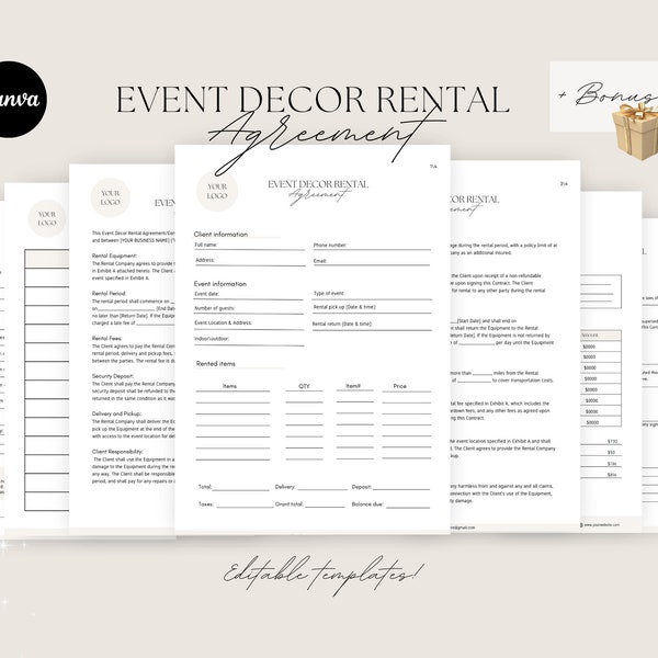 Event Decor Rental Agreement templates , Event decor rental contract, Party Equipment Rental Contract, Event decor contract, event agreement