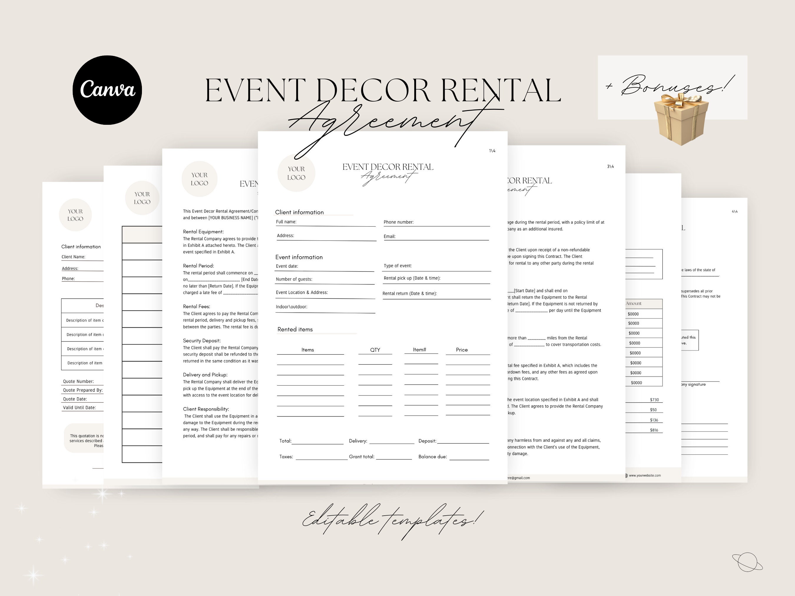 Event Decor Rental Agreement Templates Event Decor Rental Etsy