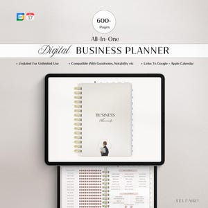 Cyfrowy planista biznesowy: Planer treści, Planer mediów społecznościowych, Plan biznesowy, Planer finansowy, Roczny – bez daty planer dla małych firm